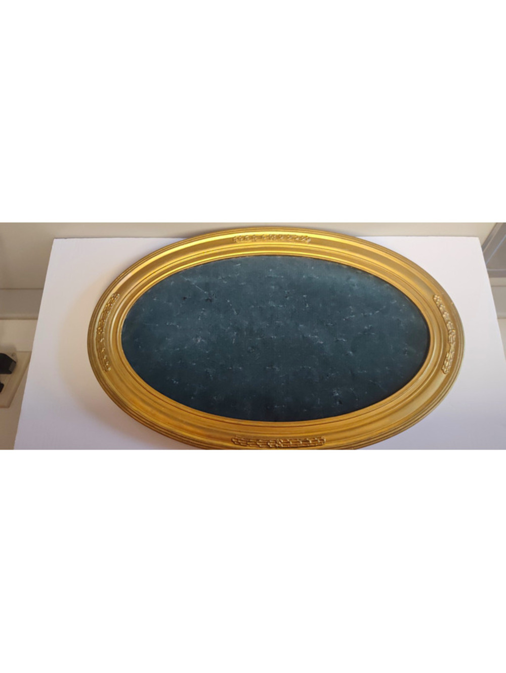 Vintage Large Oval Gold Picture Frame Green Velvet 20" Ornate Wall Decor
